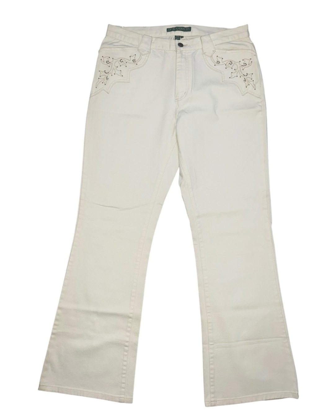 Lauren Jeans Co Ralph Lauren Size 12 White Embellished Bootcut Jeans Y2K